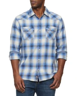 FINDLAY VINTAGE WASHED WESTERN SHIRT 10 FINDLAY VINTAGE WASHED WESTERN SHIRT -Cheap Shirts Store DS SP23WS1164 FINDLAY LS VINTAGE WASH WESTERN SHIRT BLUE BLACK WHITE 975