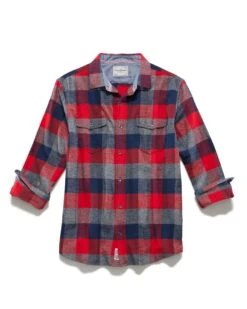 FLETCHER FLANNEL SHIRT -Cheap Shirts Store FA23WS1610 FLETCHER LS BOX PLAID DOUBLE POCKET FLANNEL SHIRT RED NAVY CHARCOAL 004