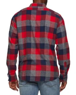 FLETCHER FLANNEL SHIRT -Cheap Shirts Store FA23WS1610 FLETCHER LS BOX PLAID DOUBLE POCKET FLANNEL SHIRT RED NAVY CHARCOAL 008