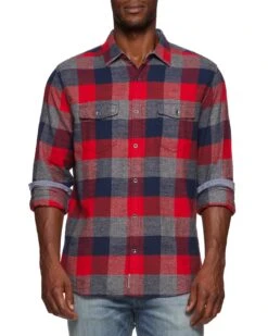 FLETCHER FLANNEL SHIRT -Cheap Shirts Store FA23WS1610 FLETCHER LS BOX PLAID DOUBLE POCKET FLANNEL SHIRT RED NAVY CHARCOAL 018