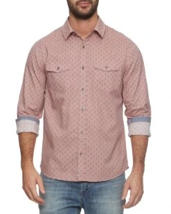 ALFRED LEAF PRINT VINTAGE WASHED SHIRT 11 ALFRED LEAF PRINT VINTAGE WASHED SHIRT -Cheap Shirts Store FA23WS1695 TOVEY LS VINTAGE WASH LEAF PRINT DOUBLE POCKET SHIRT MAUVE 917 1