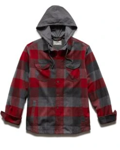 Cheap Shirts Store -Cheap Shirts Store HO21OW510 EVANSTON HOODED SHIRT JACKET RED CHARCOAL 010 1 fdd2a041 5579 460f 9990 cb776d426e94