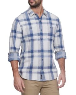 MADEFLEX PLAID HERO KNIT FLANNEL SHIRT 7 MADEFLEX PLAID HERO KNIT FLANNEL SHIRT -Cheap Shirts Store M FA23WS1625 CORDOVA LS DOUBLE POCKET KNIT FLANNEL SHIRT CREAM BLUE 270