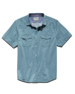 SMITHLAND LEAF PRINT VINTAGE WASHED WESTERN SHIRT (FINAL SALE) -Cheap Shirts Store SM22WS749 SMITHLAND SS LEAF PRINT VINTAGE WASH WESTERN SHIRT BLUE NAVY 004