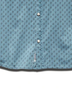 SMITHLAND LEAF PRINT VINTAGE WASHED WESTERN SHIRT (FINAL SALE) -Cheap Shirts Store SM22WS749 SMITHLAND SS LdEAF PRINT VINTAGE WASH WESTERN SHIRT BLUE NAVY 004
