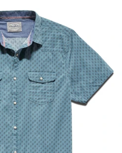 SMITHLAND LEAF PRINT VINTAGE WASHED WESTERN SHIRT (FINAL SALE) -Cheap Shirts Store SM22WS749 SMITHLAND SSr LEAF PRINT VINTAGE WASH WESTERN SHIRT BLUE NAVY 004