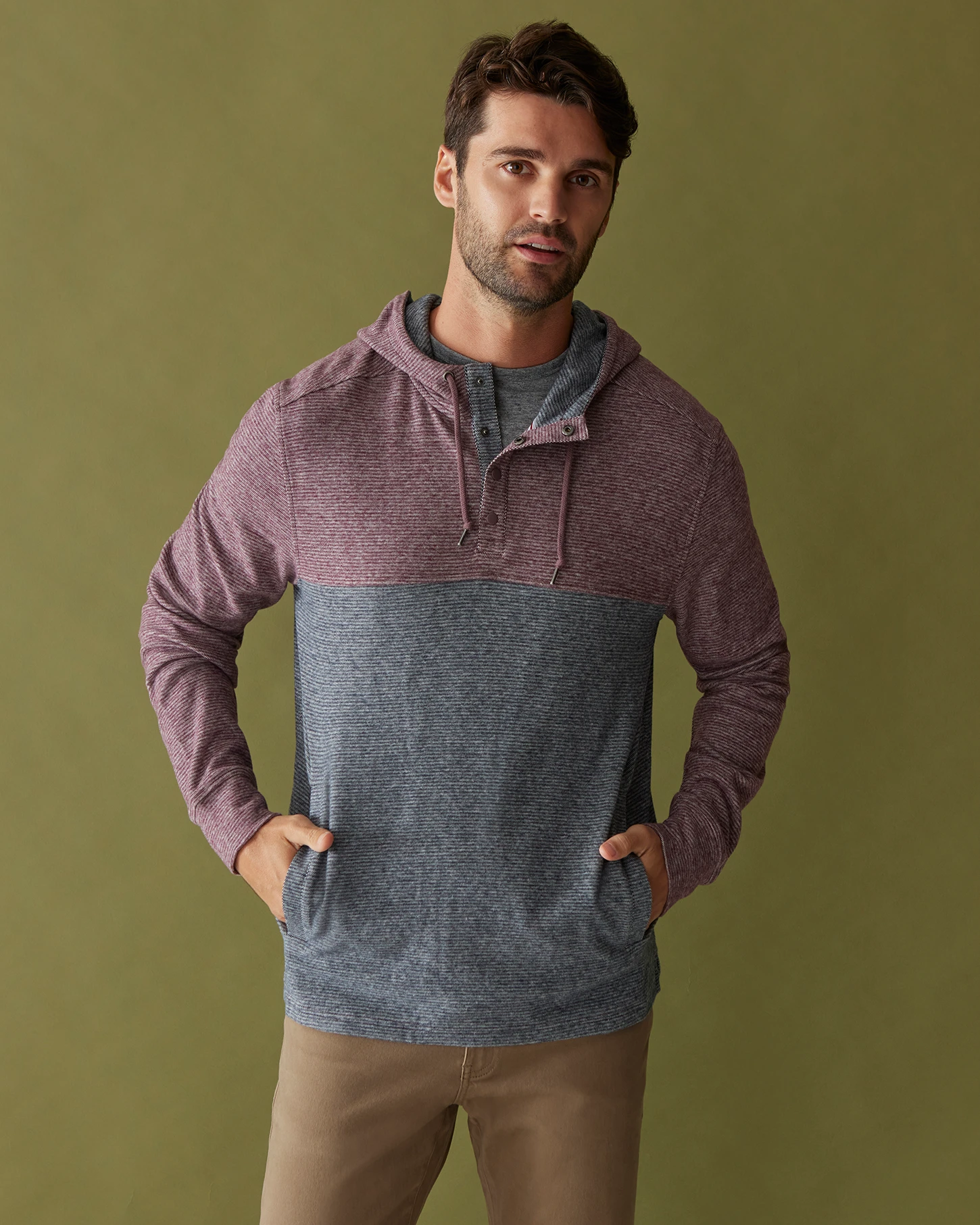 HIGHFILL SUPER-SOFT COLORBLOCK HOODED HENLEY 1 HIGHFILL SUPER-SOFT COLORBLOCK HOODED HENLEY